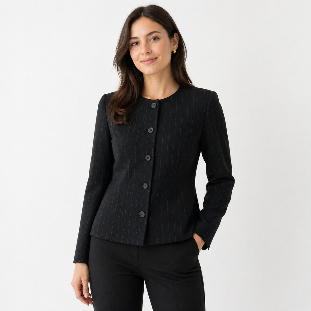 Y2K Karen Scott Womens Blazer Size 10 Black Sparkly Stripe Padded Office Siren